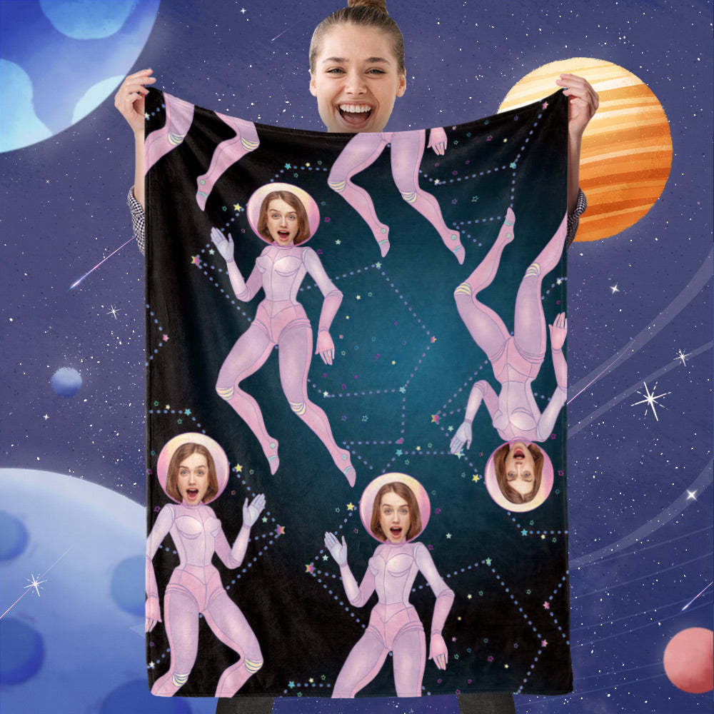 Custom Face Blanket, Personalized Space Lady Picture Blanket, Best Gift For Space Lover