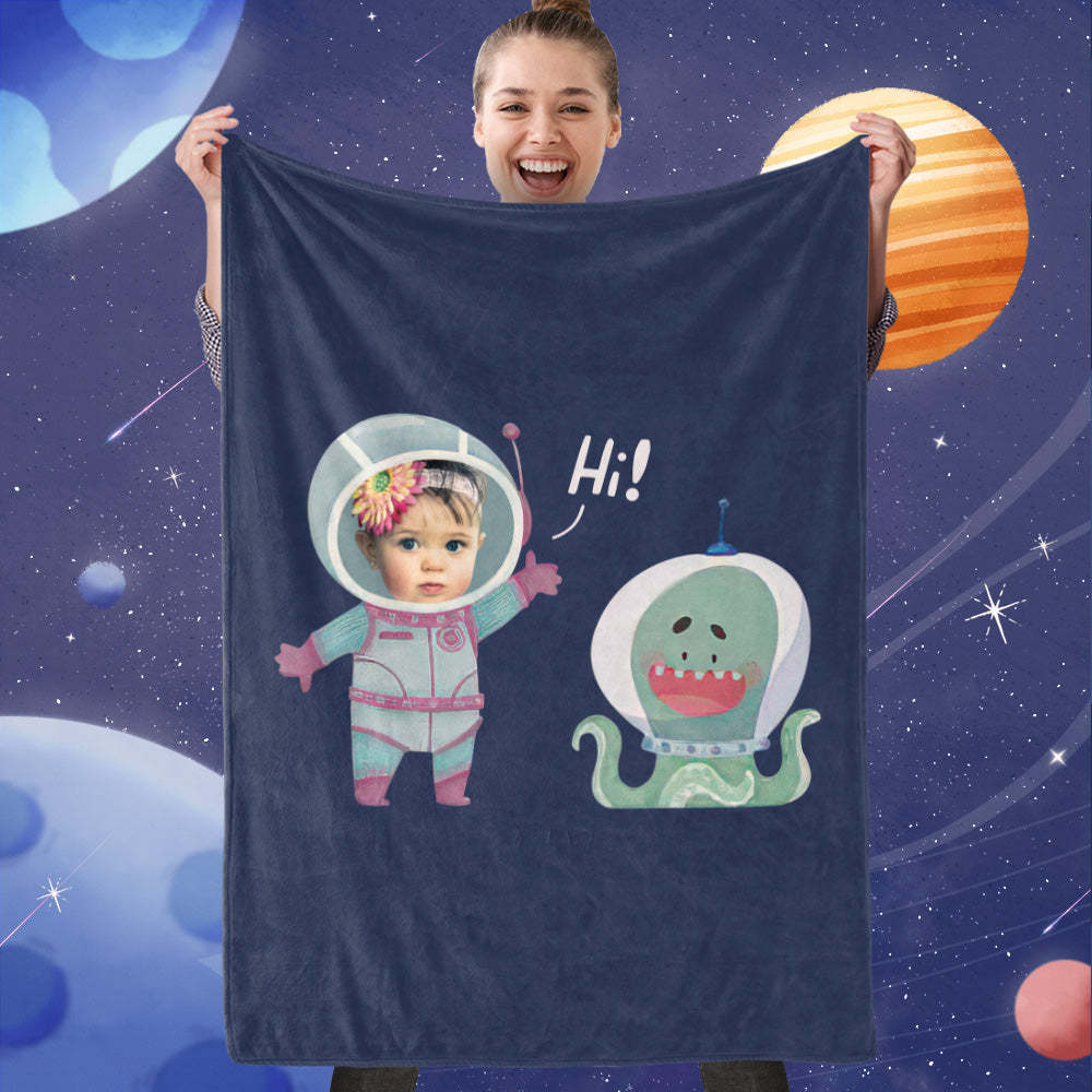 Custom Face Blanket, Custom Astronaut And Alien Picture Blanket, Best Gift For Space Lover