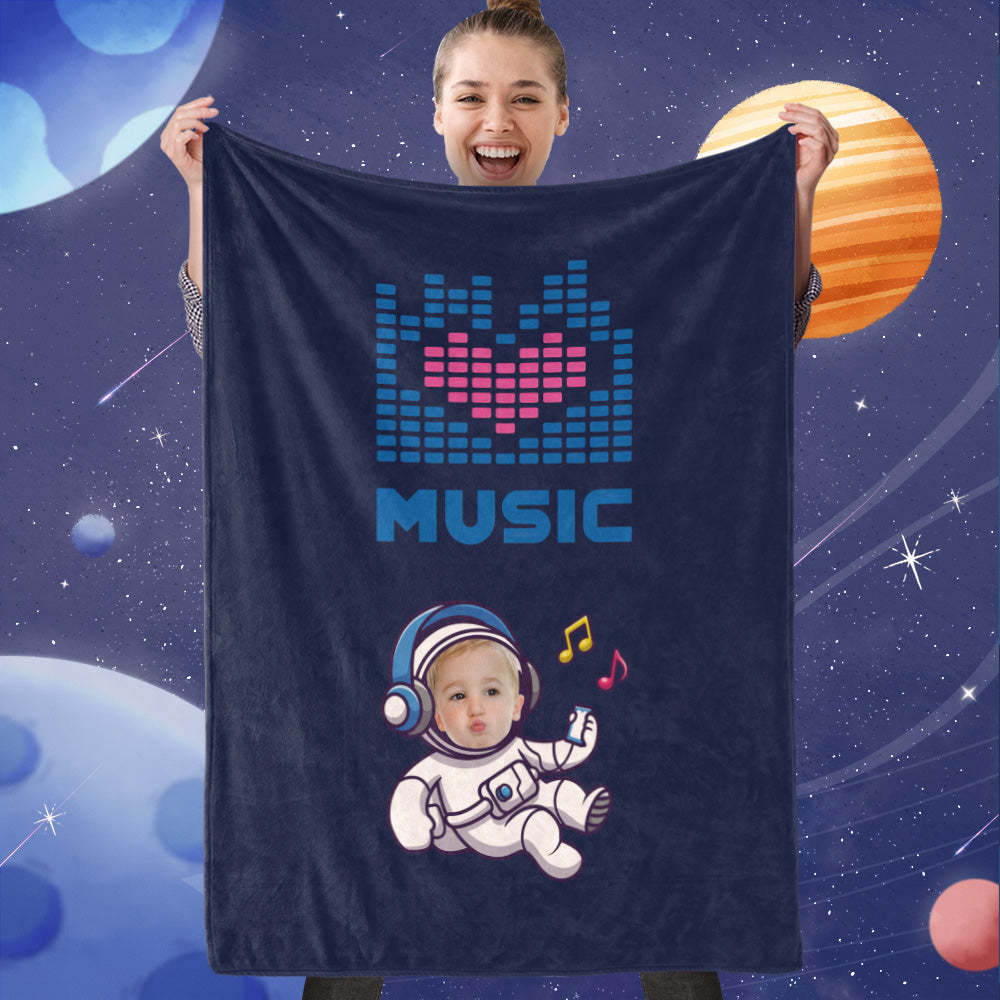 Custom Face Blanket, Personalized Music Astronaut Blanket, Best Gift For Space Lover