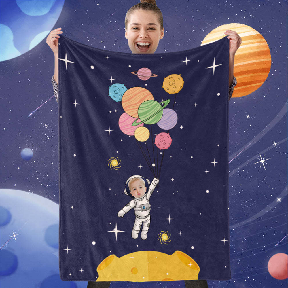 Custom Face Blanket, Lovely Astronaut Universe Blanket, Best Gift For Space Lover