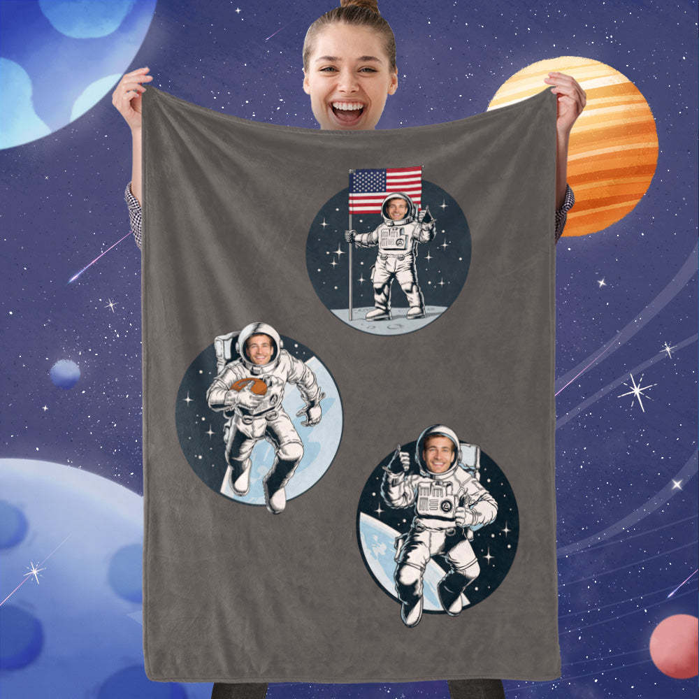 Custom Face Blanket, Personalized Moon landing Blanket, Best Gift For Space Lover