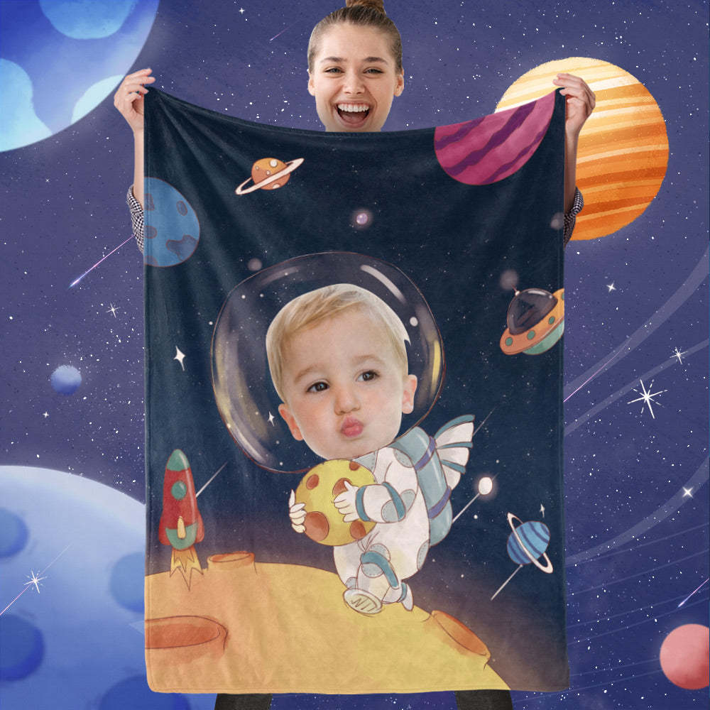 Custom Face Blanket, Funny Astronaut Photo Blanket, Best Gift For Space Lover