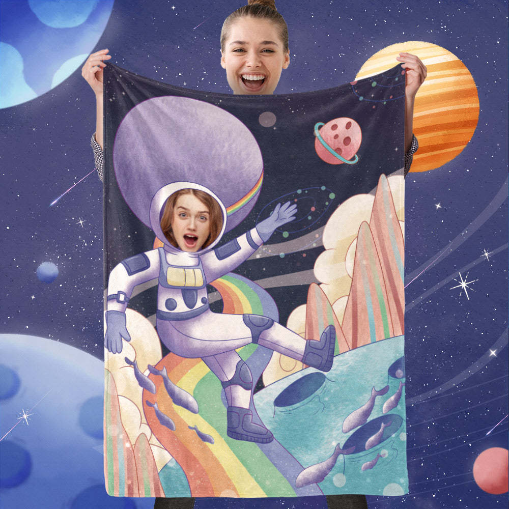 Personalized  Face Blanket Gift, Custom Astronaut Blanket, Best Gift For Space Lover