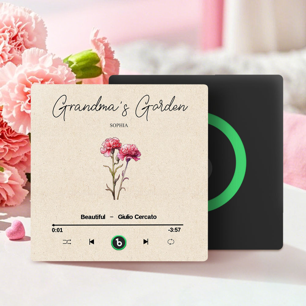 Grandma's Garden Retro Birth Flower Bouquet Personalized Music Fridge Magnet, Gift for Grandma, Mom