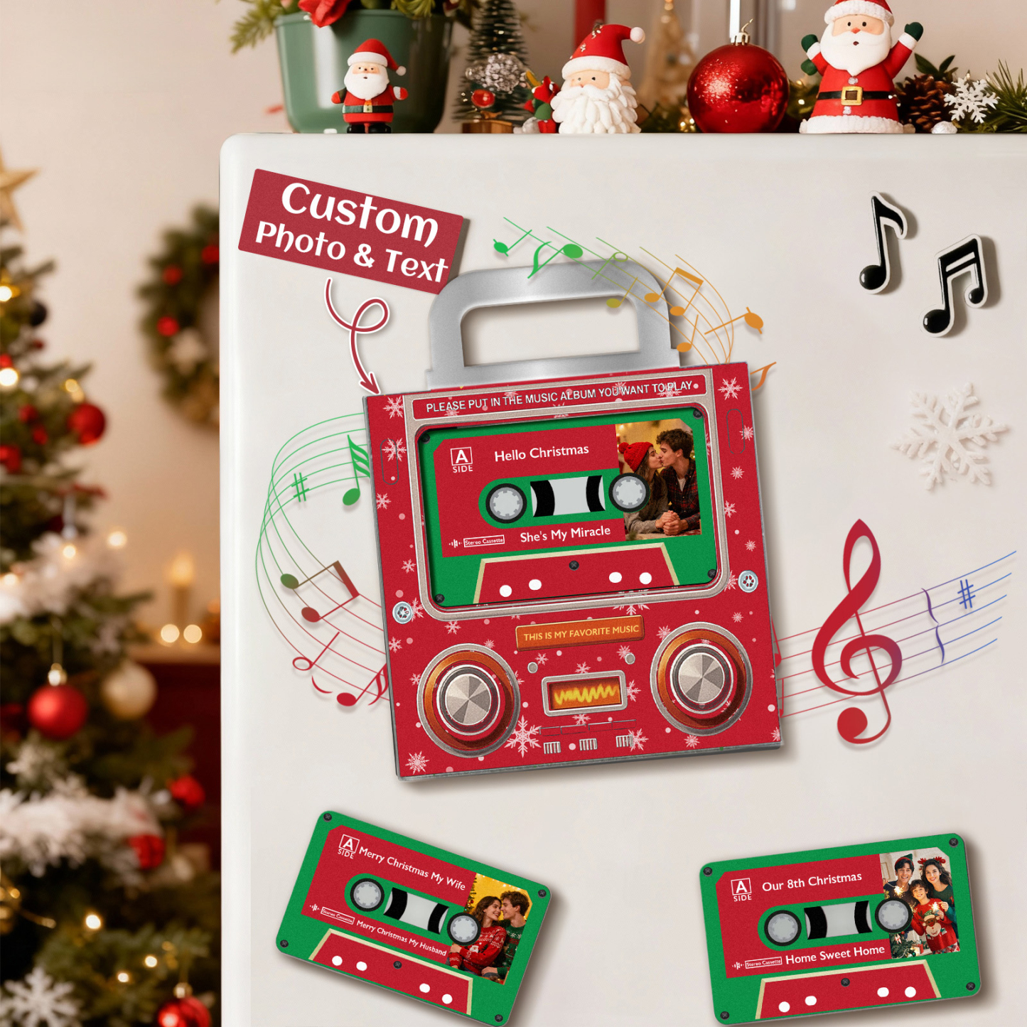 Music MixTape Fridge Magnet Cassette-Shaped with Preview Before Buy| Auto-Play 1-9 Song Acrylic Decor MixTape No Phone Needed Gift for Couples - Get Photo Blanket