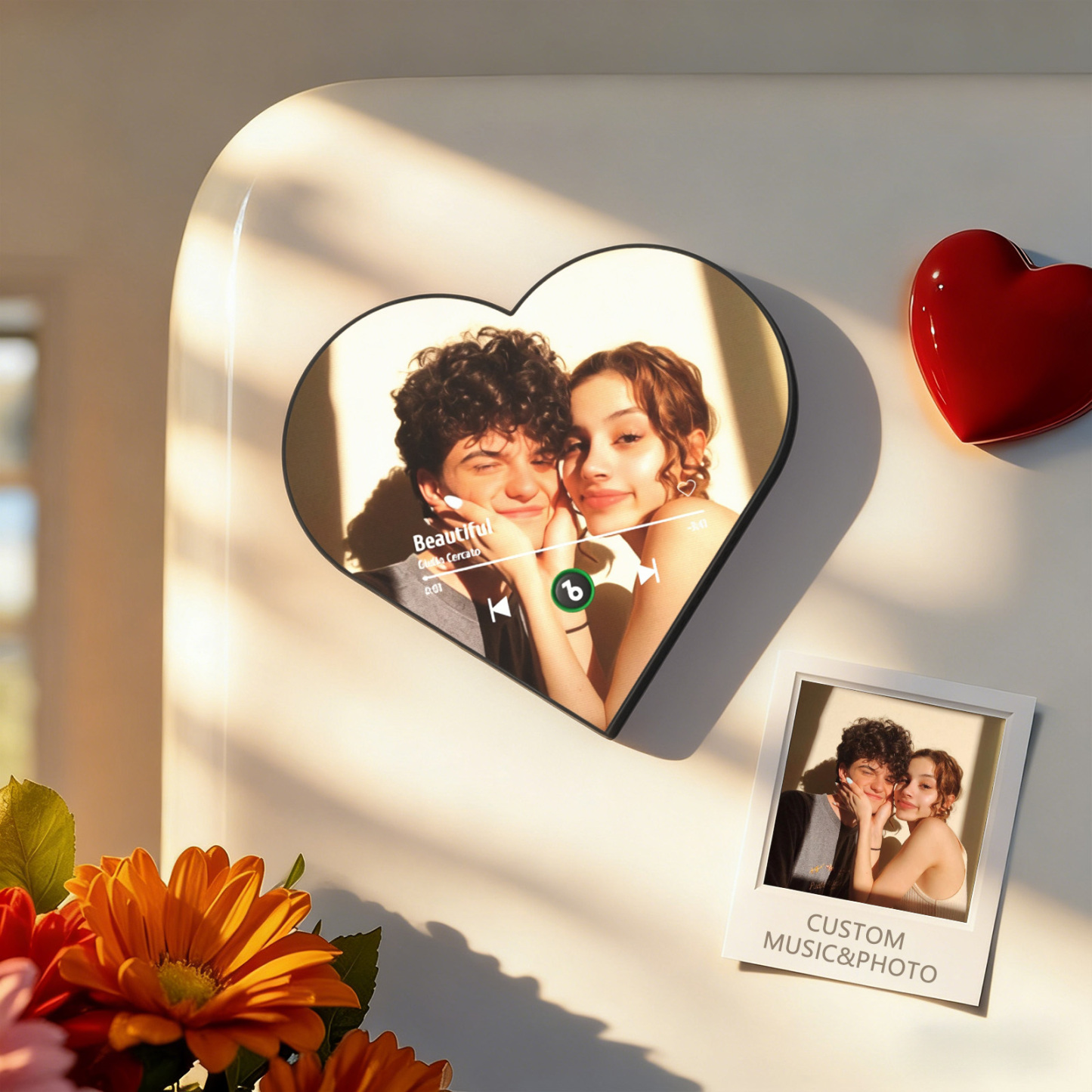 Custom Heart-Shaped Music Photo Fridge Magnet Romantic Gift for Couples Valentine's Day Gifts - Get Photo Blanket
