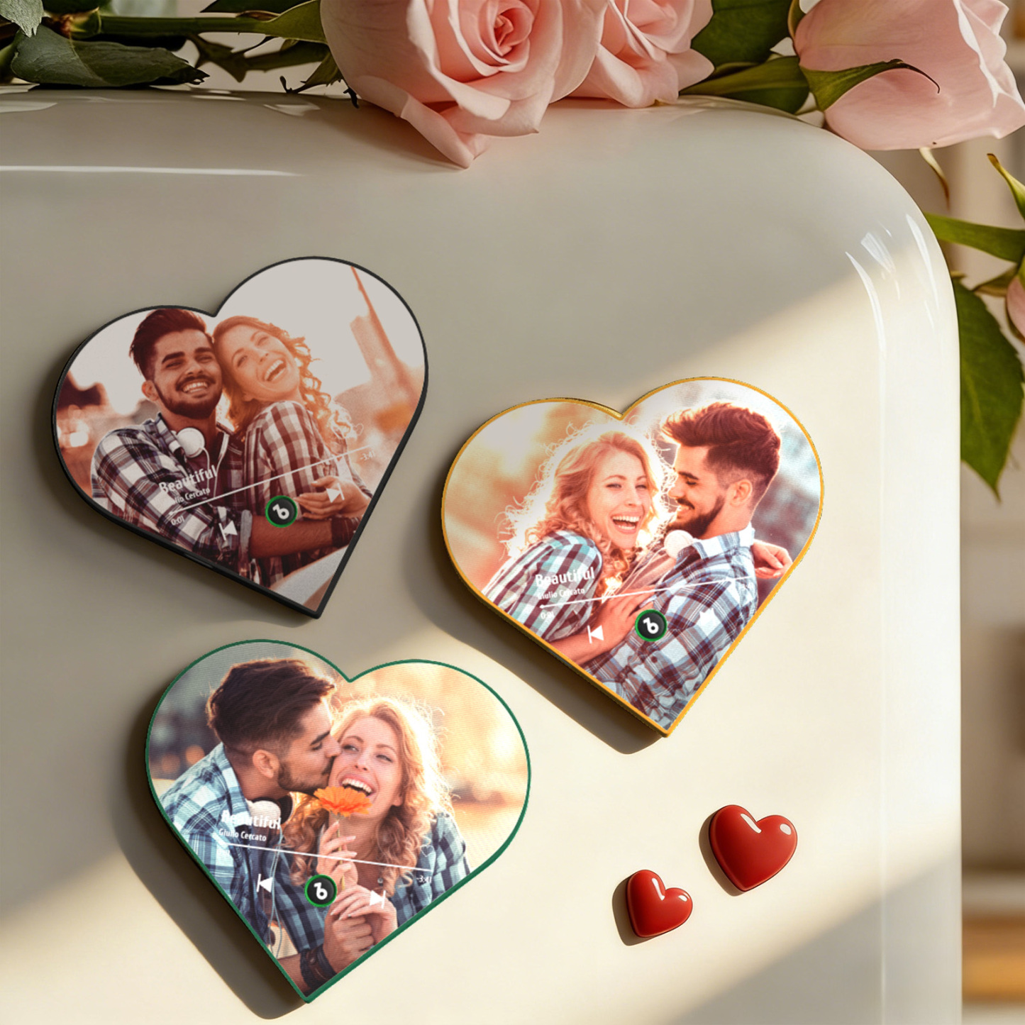 Custom Heart-Shaped Music Photo Fridge Magnet Romantic Gift for Couples Valentine's Day Gifts - Get Photo Blanket