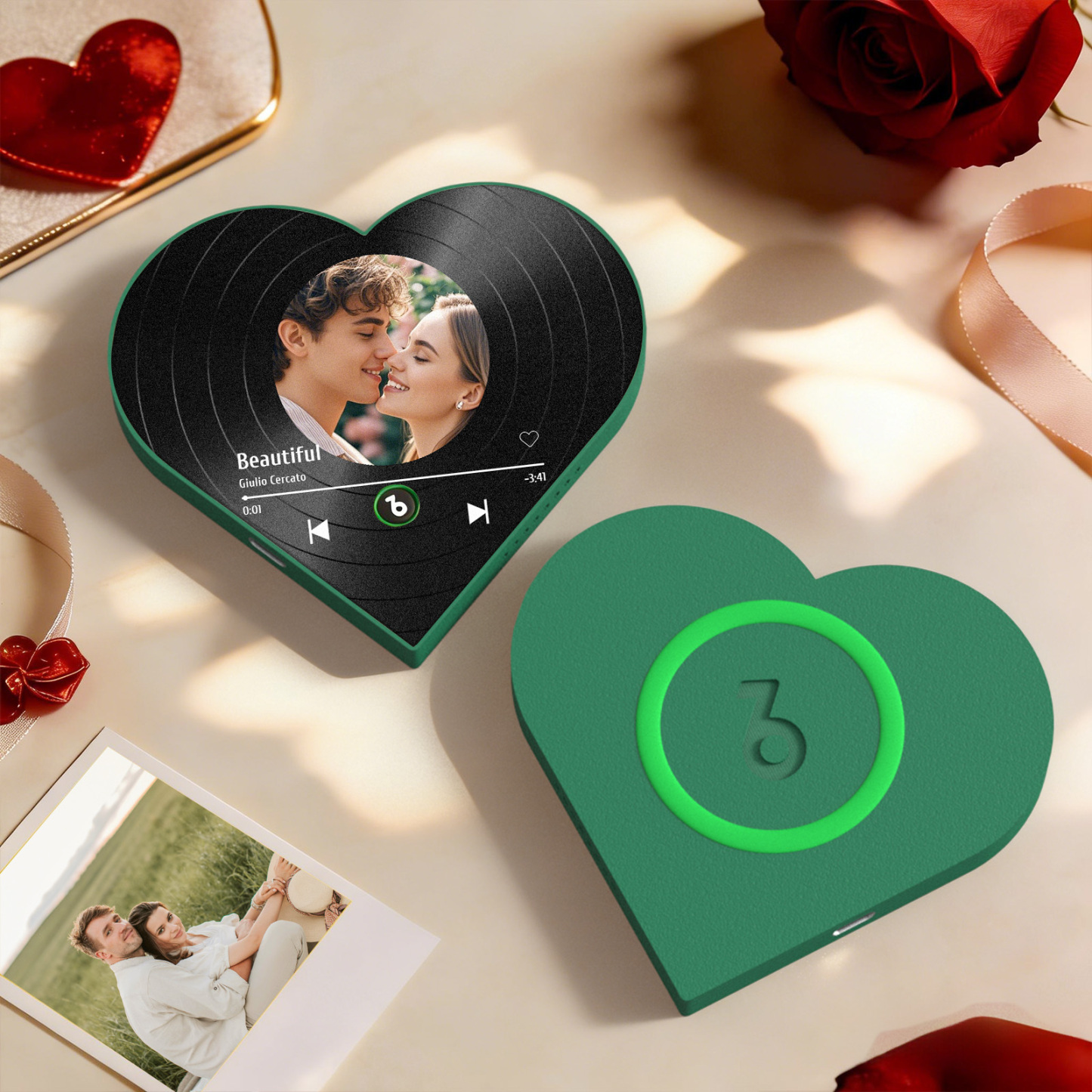 Custom Heart-Shaped Music Photo Fridge Magnet Romantic Gift for Couples Valentine's Day Gifts - Get Photo Blanket