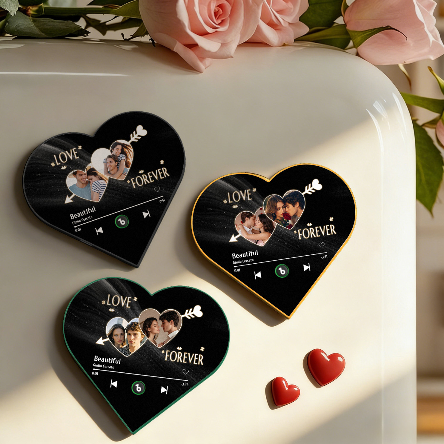 Custom Heart-Shaped Music Photo Fridge Magnet Romantic Gift for Couples Valentine's Day Gifts - Get Photo Blanket