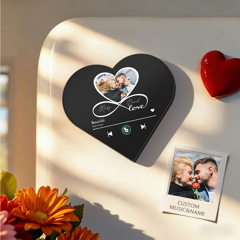 Custom Heart-Shaped Music Photo Fridge Magnet Romantic Gift for Couples Valentine's Day Gifts - Get Photo Blanket