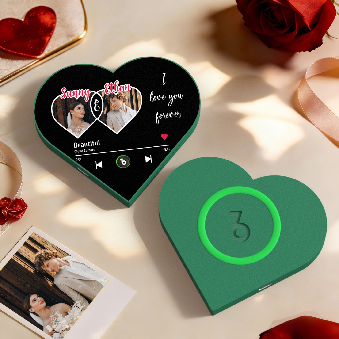 Custom Heart-Shaped Music Photo Fridge Magnet Romantic Gift for Couples Valentine's Day Gifts - Get Photo Blanket