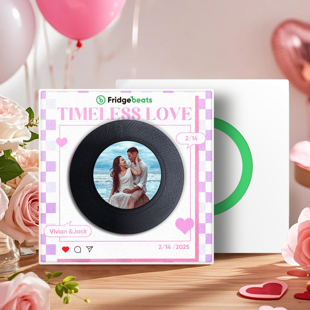 Custom Music And Photo Fridge Magnet Personalized Pink Heart Fridge Magnet Valentine's Day Gift for Couple - Get Photo Blanket