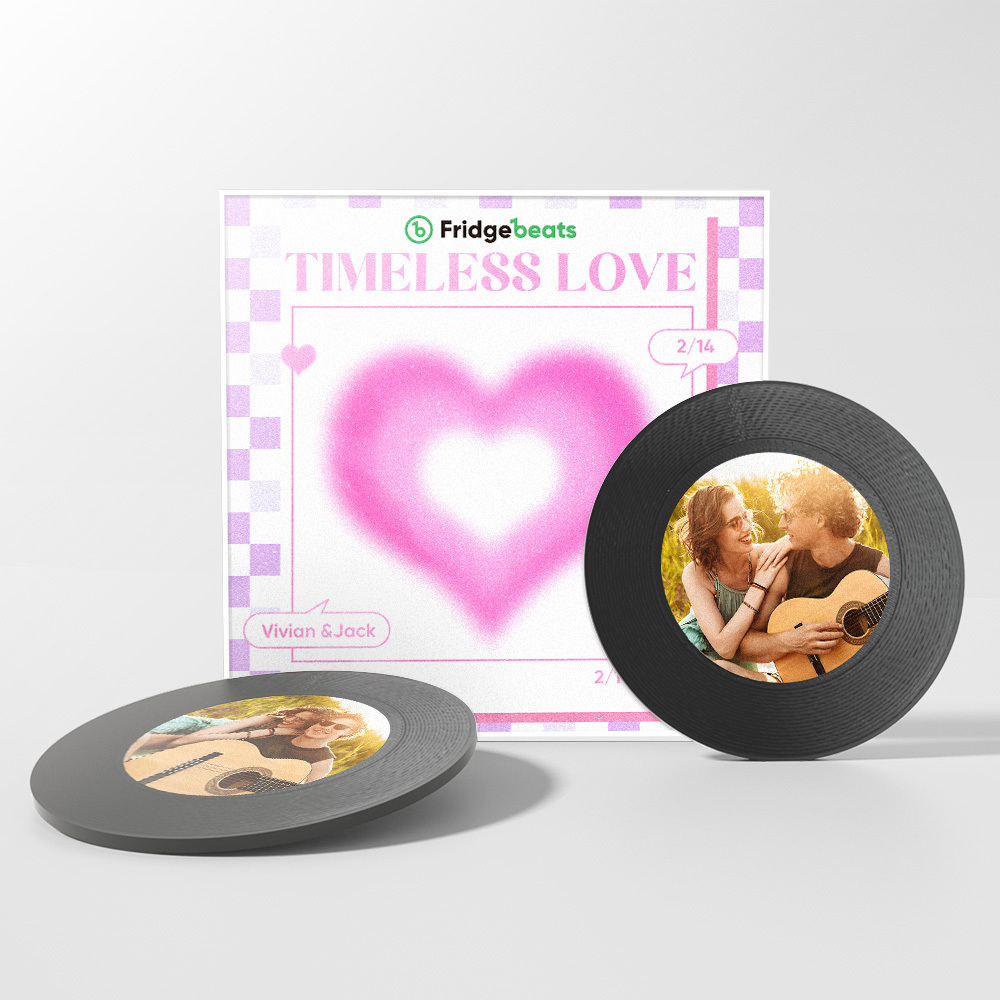 Custom Music And Photo Fridge Magnet Personalized Pink Heart Fridge Magnet Valentine's Day Gift for Couple - Get Photo Blanket