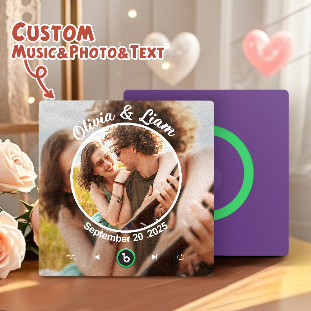 Upgrade Photo Colorful Album Fridge Magnet Personalized Music Fridge Magnet with Custom Name & Photo Fridge Magnet FridgeBeats Pro Supports Bluetooth Connectivity Funny Gift for Couples Valentine's Day Gift