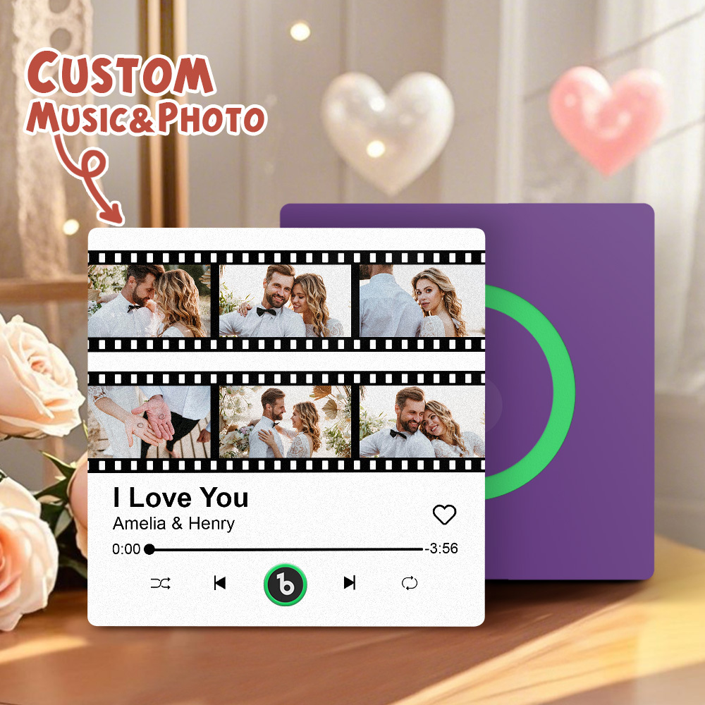 Upgrade Photo Colorful Album Fridge Magnet Personalized Music Fridge Magnet with Custom Name & Photo Fridge Magnet FridgeBeats Pro Supports Bluetooth Connectivity Funny Gift for Couples Valentine's Day Gift