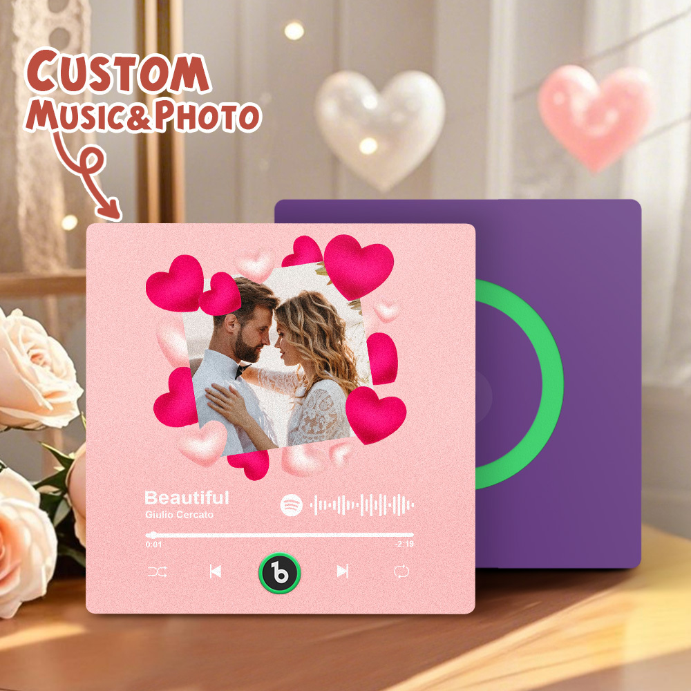 Upgrade Photo Colorful Album Fridge Magnet Personalized Music Fridge Magnet with Custom Name & Photo Fridge Magnet FridgeBeats Pro Supports Bluetooth Connectivity Funny Gift for Couples Valentine's Day Gift