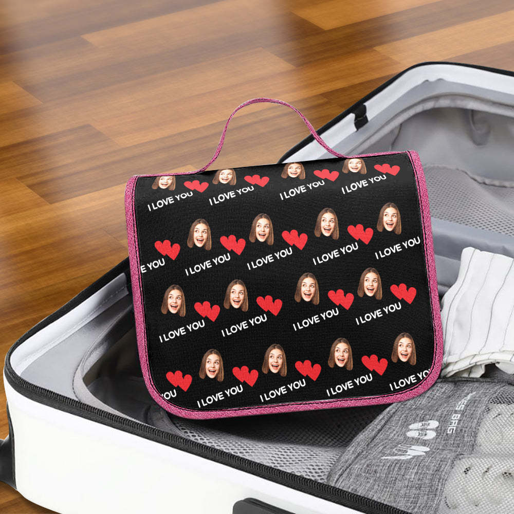 Custom Face Hanging Toiletry Bag Personalized Heart Cosmetic Makeup Travel Organizer for Men and Women - Get Photo Blanket