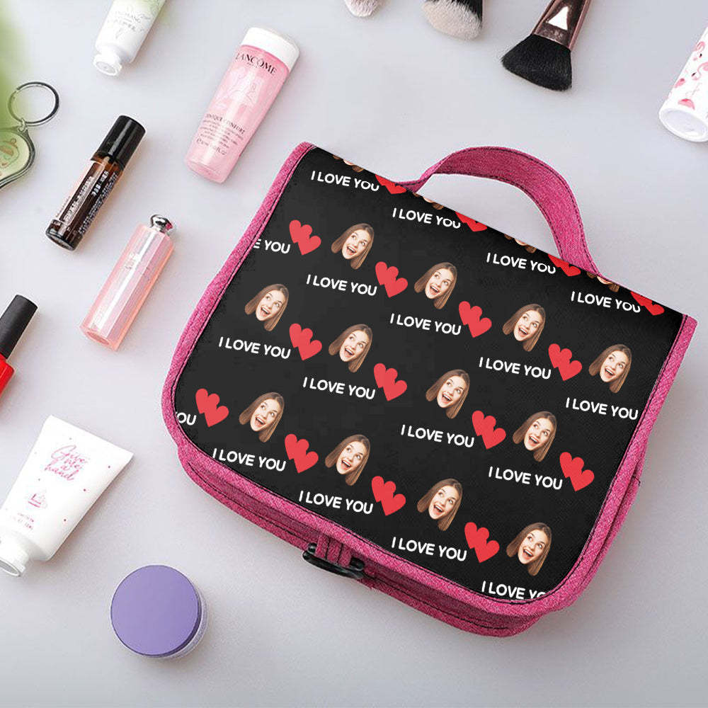 Custom Face Hanging Toiletry Bag Personalized Heart Cosmetic Makeup Travel Organizer for Men and Women - Get Photo Blanket