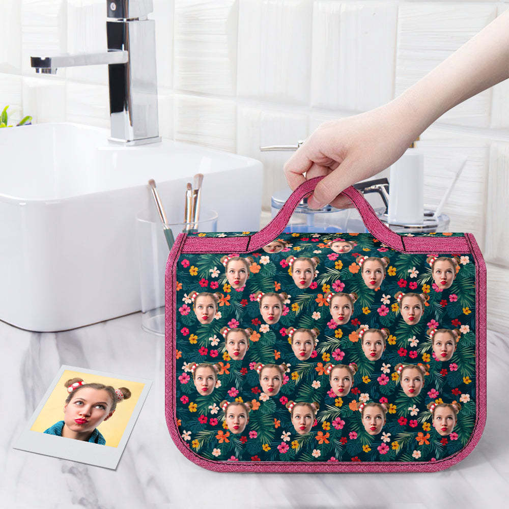 Custom Face Hanging Toiletry Bag Personalized Flower Cosmetic Makeup Travel Organizer for Men and Women - Get Photo Blanket