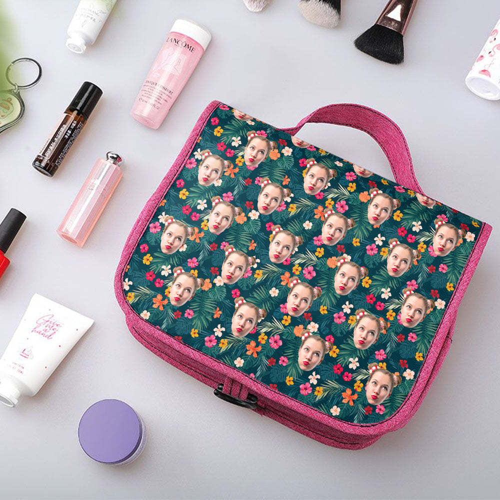 Custom Face Hanging Toiletry Bag Personalized Flower Cosmetic Makeup Travel Organizer for Men and Women - Get Photo Blanket