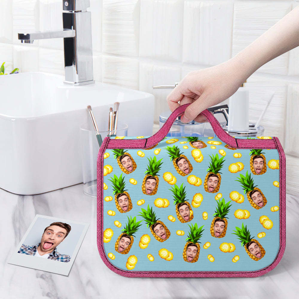 Custom Face Hanging Toiletry Bag Personalized Pineapple Cosmetic Makeup Travel Organizer for Men and Women - Get Photo Blanket