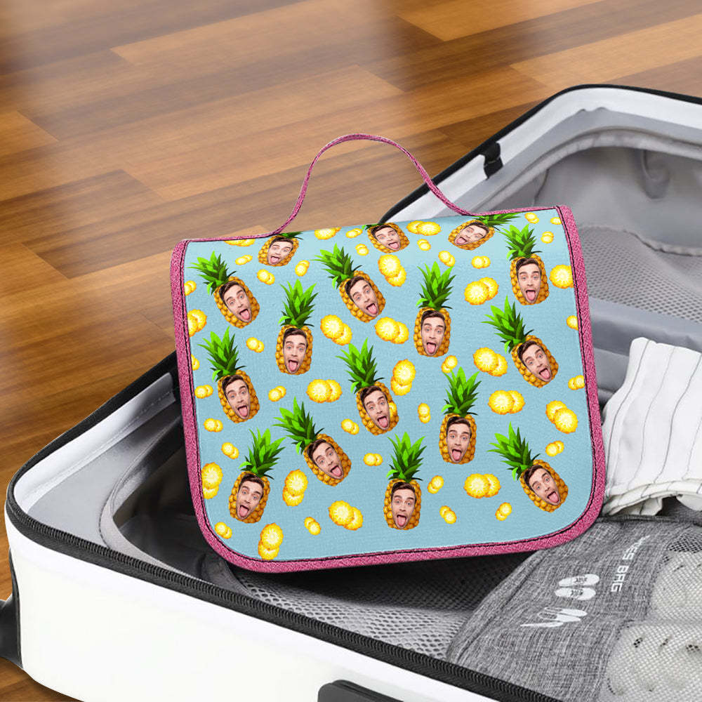 Custom Face Hanging Toiletry Bag Personalized Pineapple Cosmetic Makeup Travel Organizer for Men and Women - Get Photo Blanket