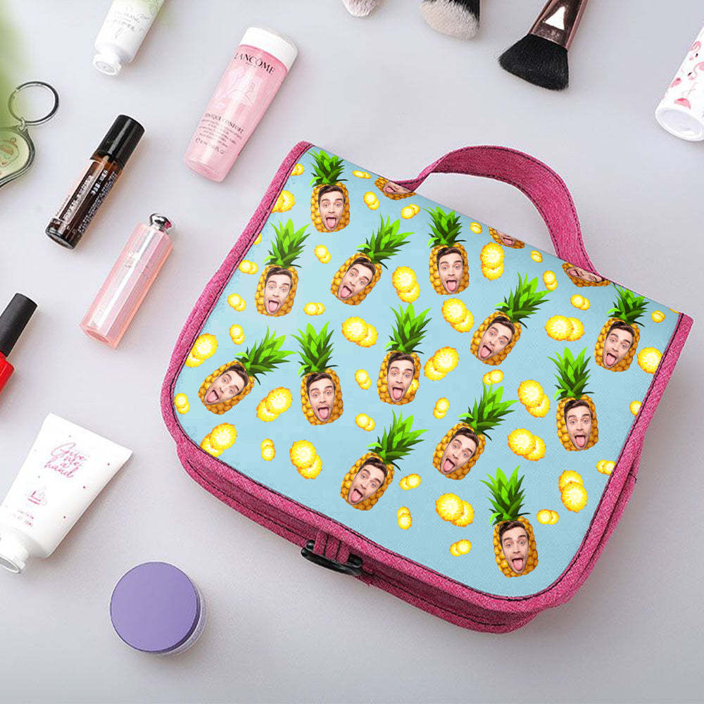 Custom Face Hanging Toiletry Bag Personalized Pineapple Cosmetic Makeup Travel Organizer for Men and Women - Get Photo Blanket