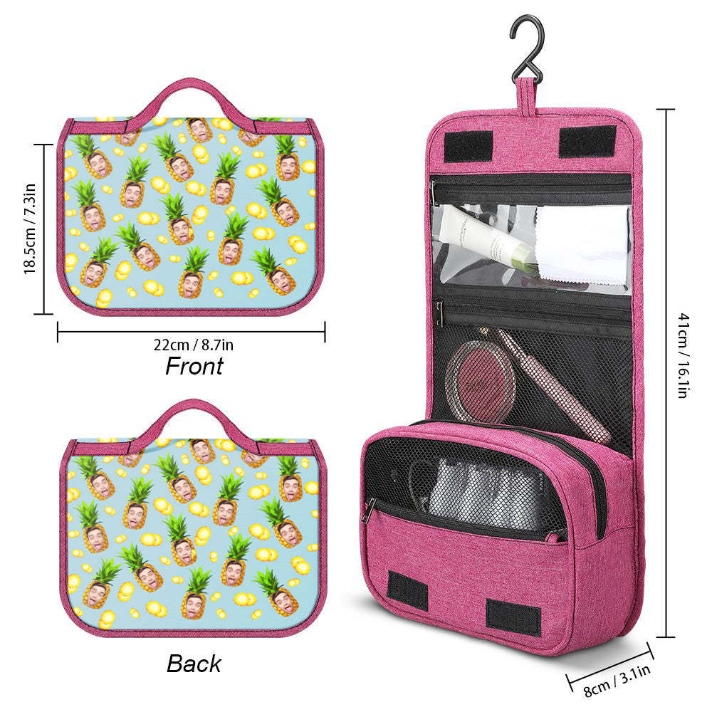 Custom Face Hanging Toiletry Bag Personalized Pineapple Cosmetic Makeup Travel Organizer for Men and Women - Get Photo Blanket