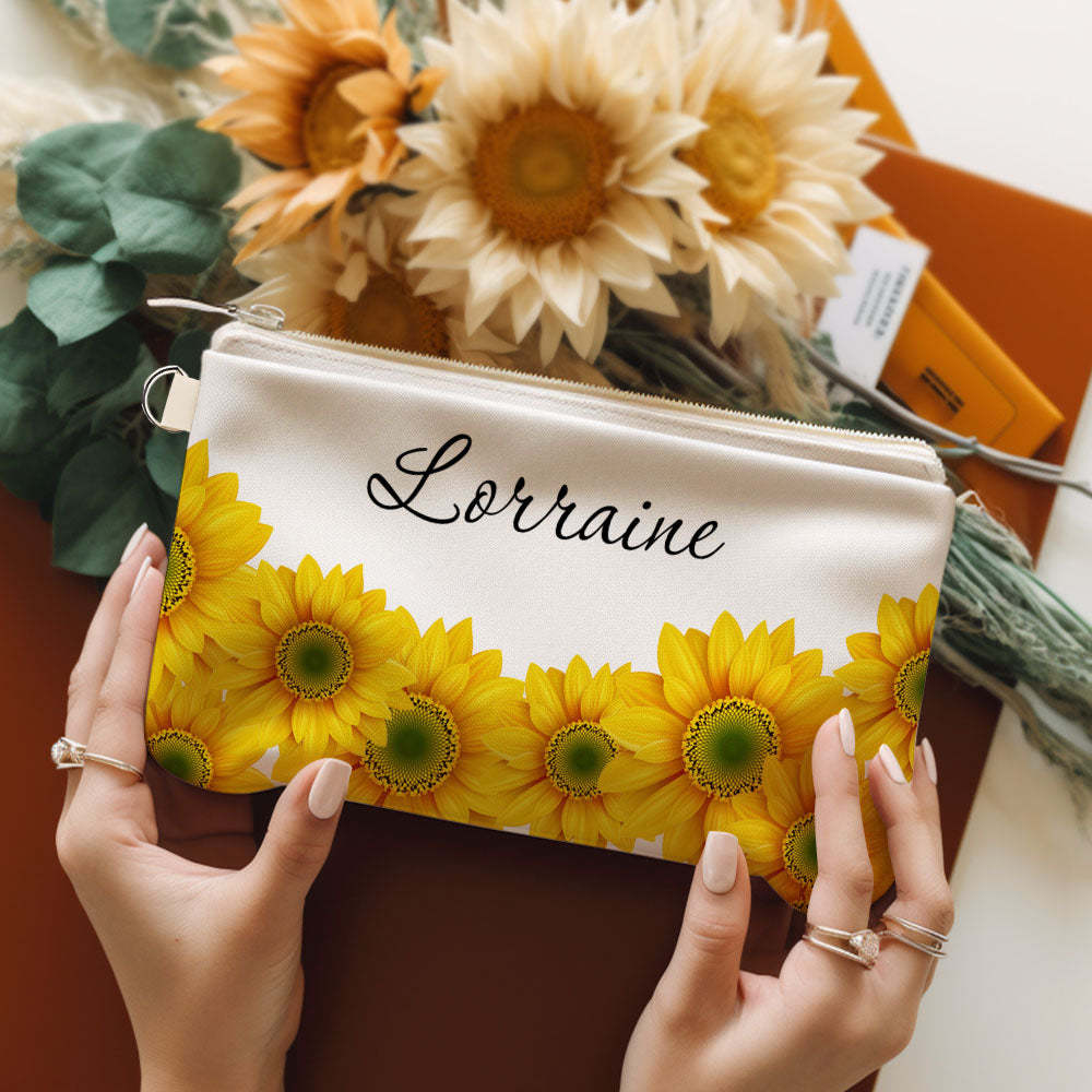 Custom Name Sunflower Makeup Bag Cosmetics Travel Bag - Get Photo Blanket