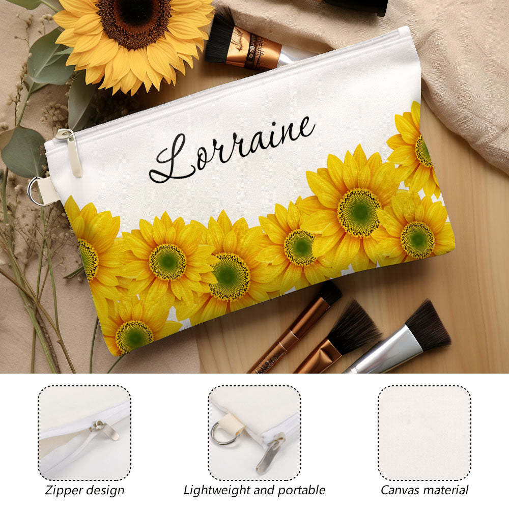 Custom Name Sunflower Makeup Bag Cosmetics Travel Bag - Get Photo Blanket