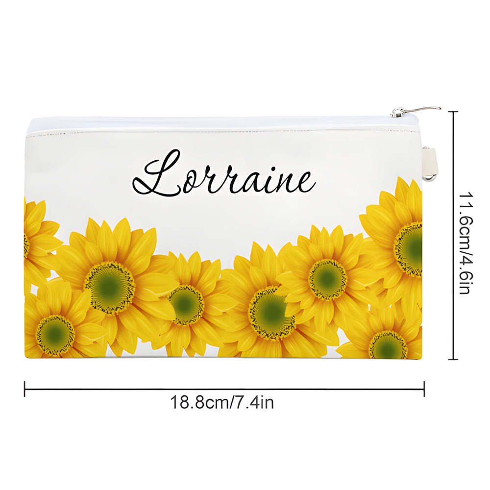 Custom Name Sunflower Makeup Bag Cosmetics Travel Bag - Get Photo Blanket