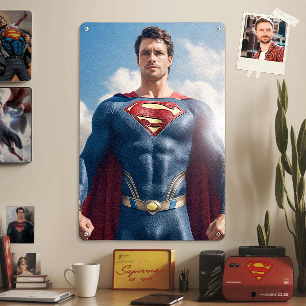 Personalized Face Superman Metal Poster Custom Photo Portrait Gifts for Kids - Get Photo Blanket