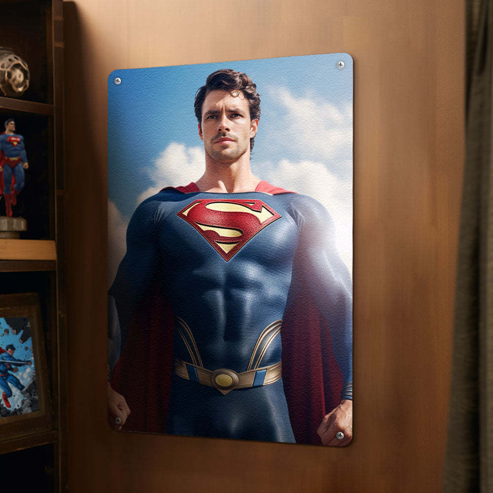Personalized Face Superman Metal Poster Custom Photo Portrait Gifts for Kids - Get Photo Blanket