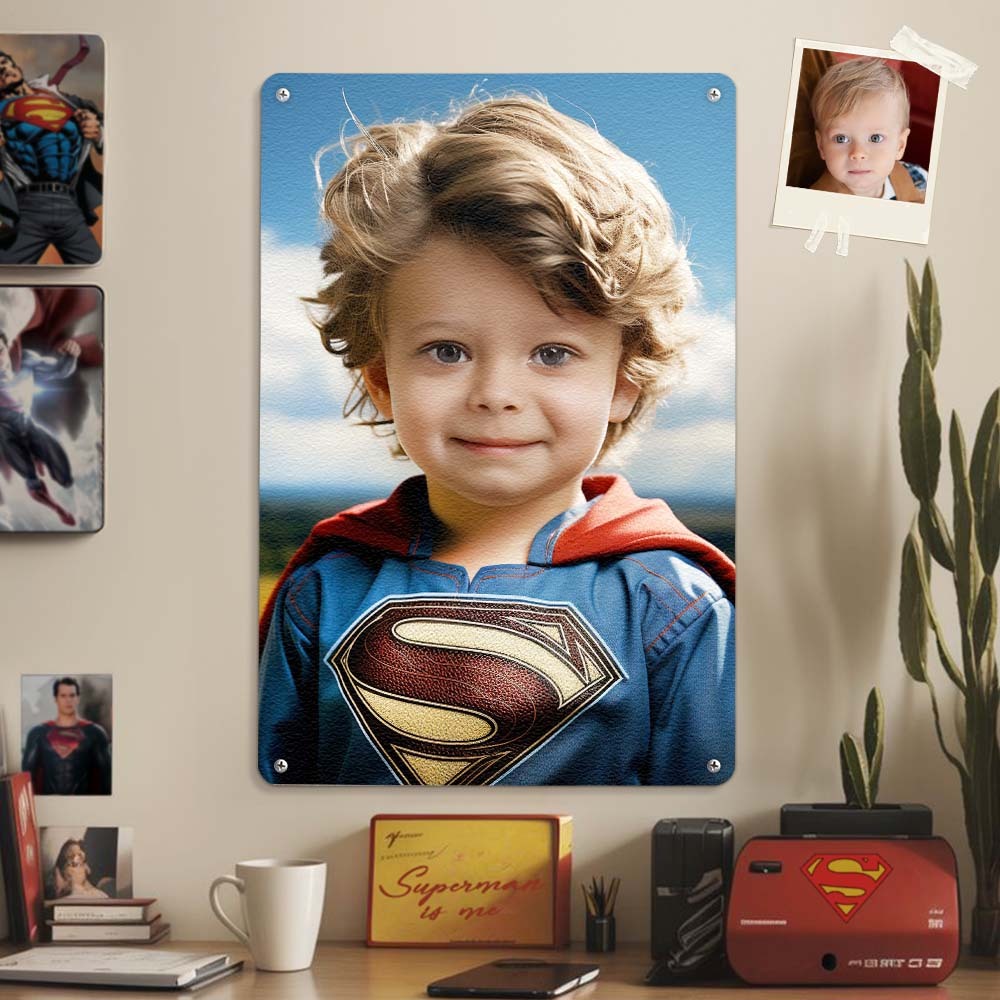 Personalized Face Superman Metal Poster Custom Photo Portrait Gifts for Kids - Get Photo Blanket