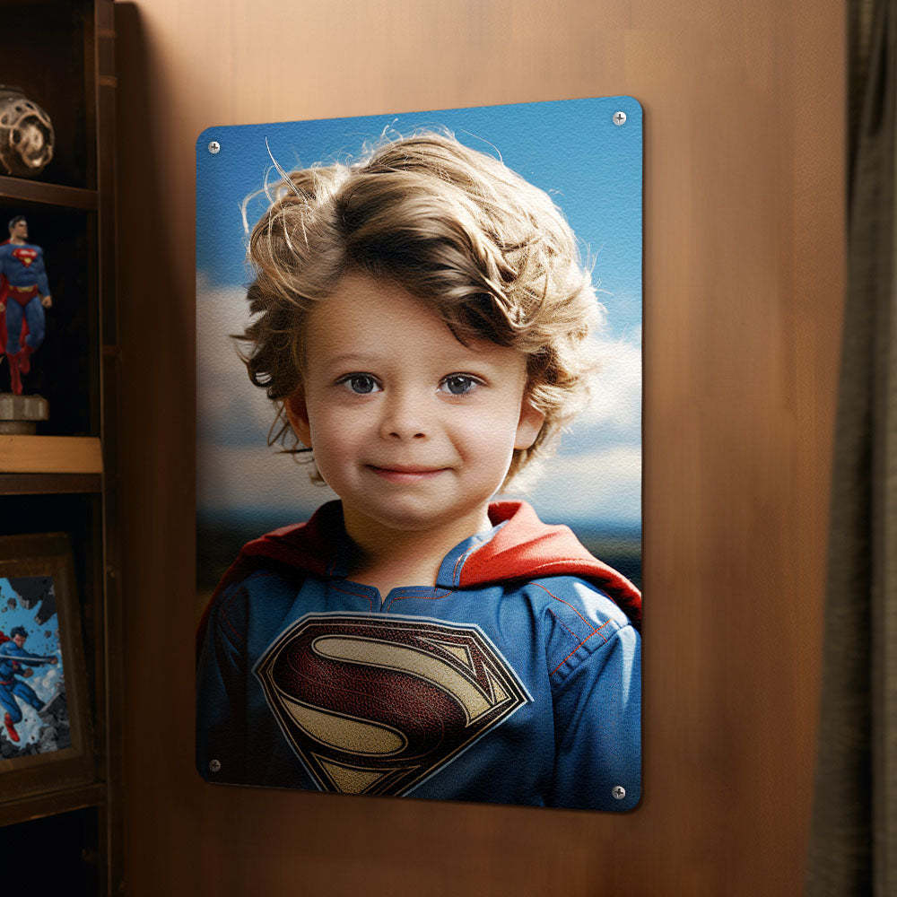 Personalized Face Superman Metal Poster Custom Photo Portrait Gifts for Kids - Get Photo Blanket