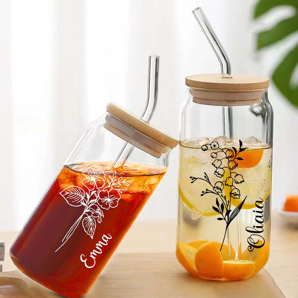 Personalized Name Can Glass with Birth Flower Custom Can Glass with Straw Gift for Mother Friends Family Bridesmaid - Get Photo Blanket