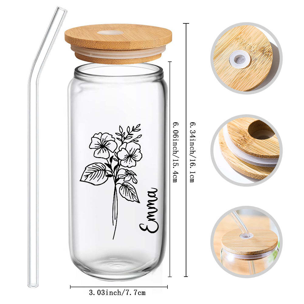 Personalized Name Can Glass with Birth Flower Custom Can Glass with Straw Gift for Mother Friends Family Bridesmaid - Get Photo Blanket