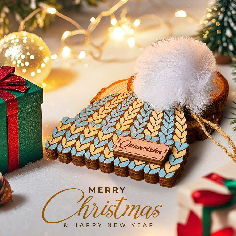 Personalized Name Winter Beanie Hat Christmas Ornament Custom Christmas Winter Mitten Stocking Sweater Ornament - Get Photo Blanket