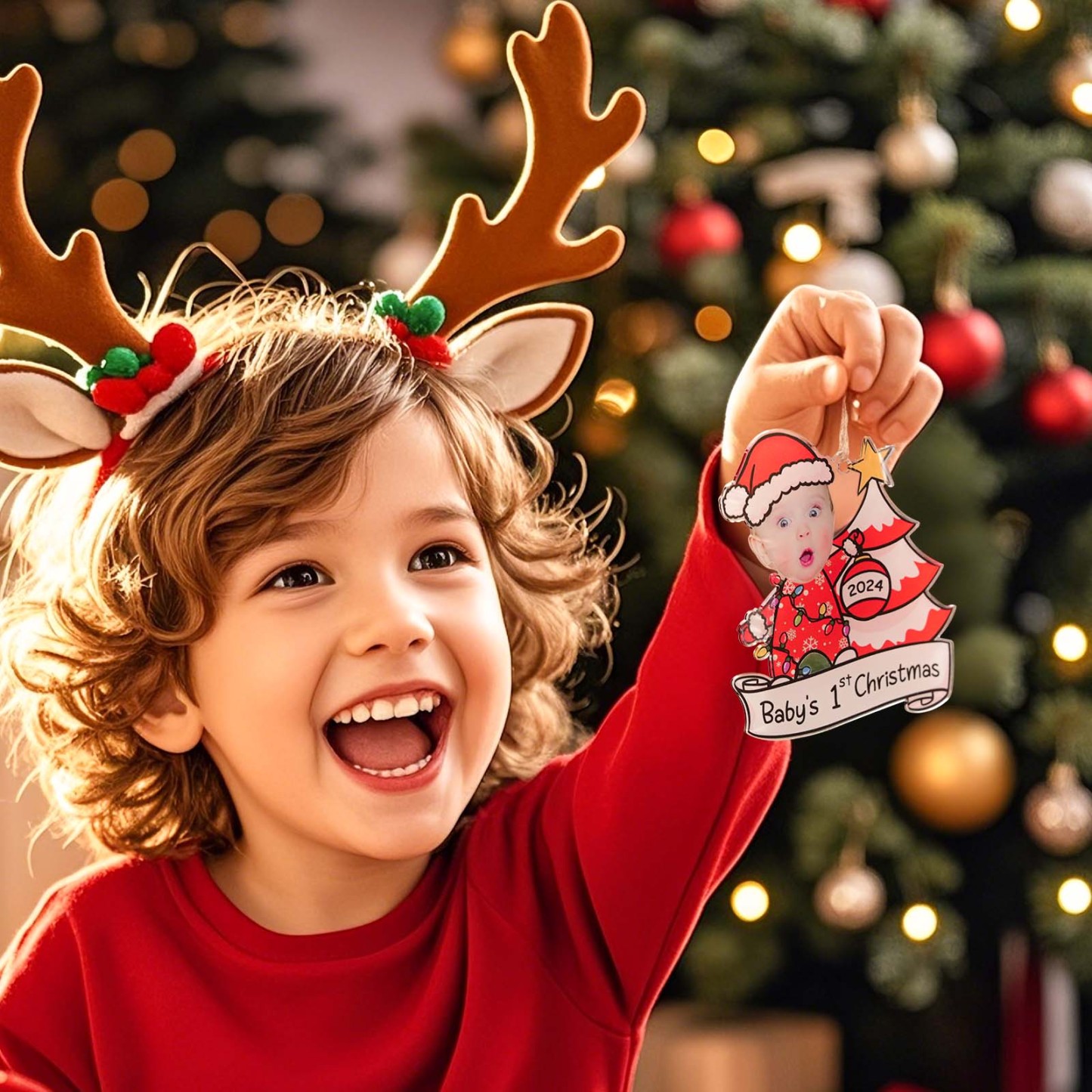 Personalized Photo Christmas Ornaments Baby's First Christmas Acrylic 2D Custom Baby Face Christmas Tree Ornaments Xmas Decoration Hanging Pendant Gifts - Get Photo Blanket