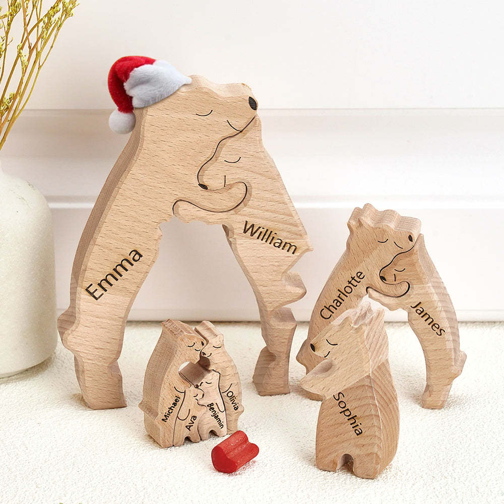 Custom Names Christmas Wooden Bears Family Puzzle Home Decor Christmas Gifts - Get Photo Blanket