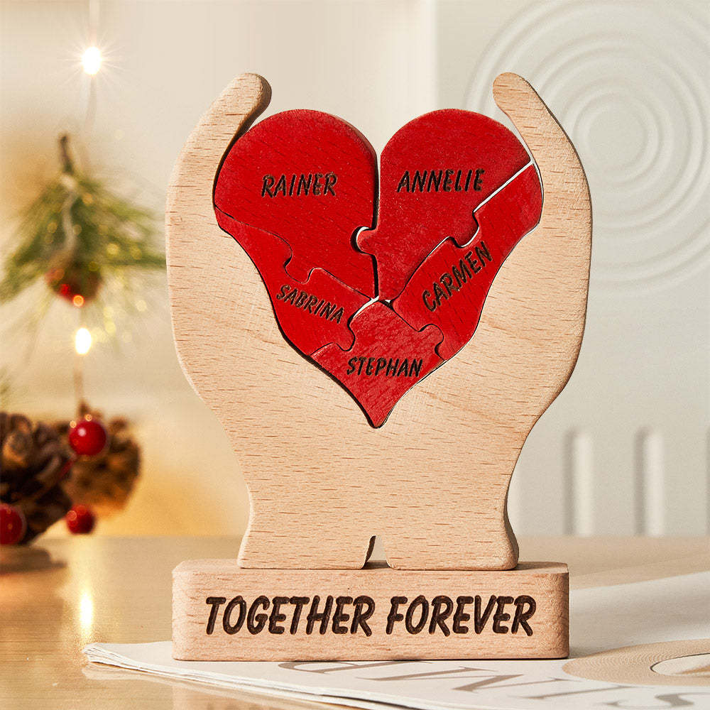 Custom Names Wooden Heart Family Puzzle Home Decor Christmas Gifts - Get Photo Blanket