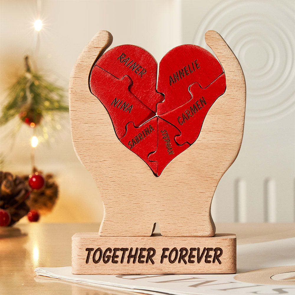 Custom Names Wooden Heart Family Puzzle Home Decor Christmas Gifts - Get Photo Blanket