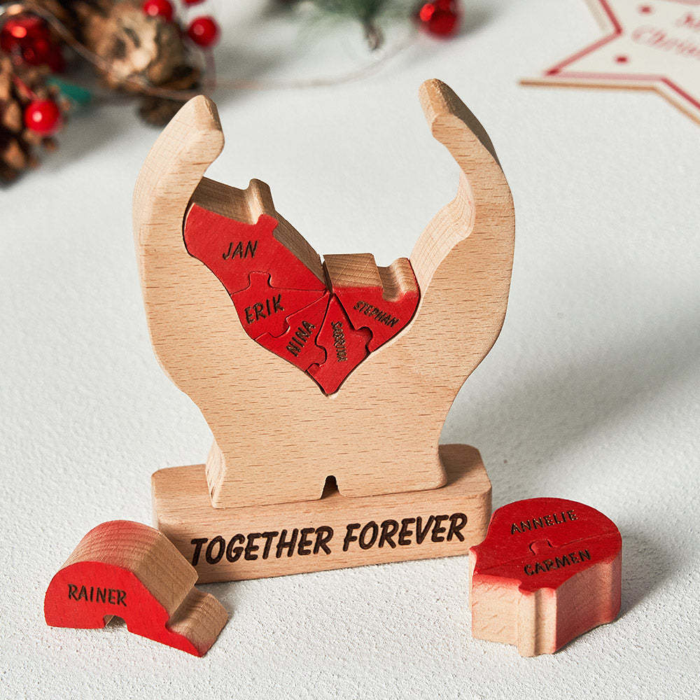 Custom Names Wooden Heart Family Puzzle Home Decor Christmas Gifts - Get Photo Blanket