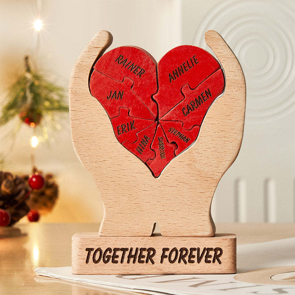 Custom Names Wooden Heart Family Puzzle Home Decor Christmas Gifts - Get Photo Blanket