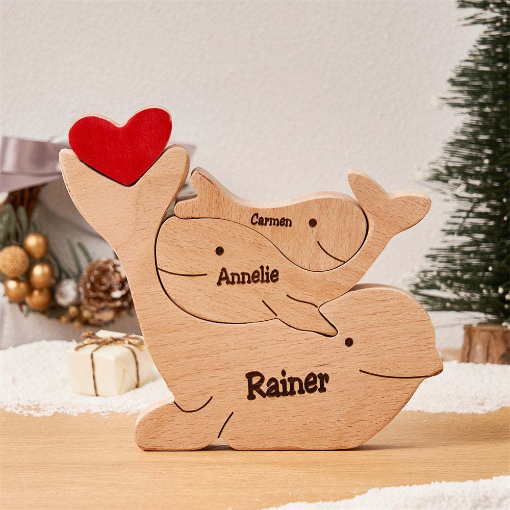 Custom Names Wooden Dolphins Family Puzzle Home Decor Christmas Gifts - Get Photo Blanket