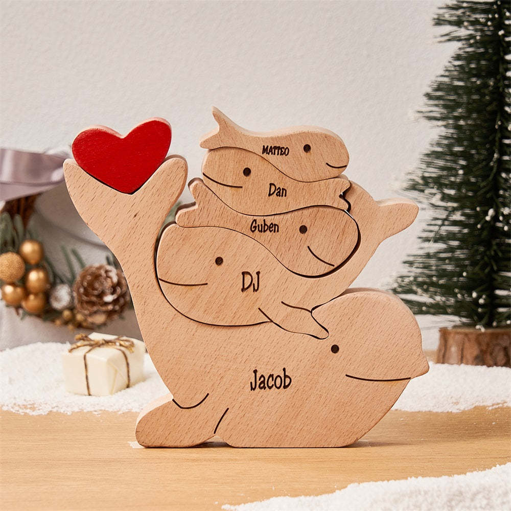 Custom Names Wooden Dolphins Family Puzzle Home Decor Christmas Gifts - Get Photo Blanket