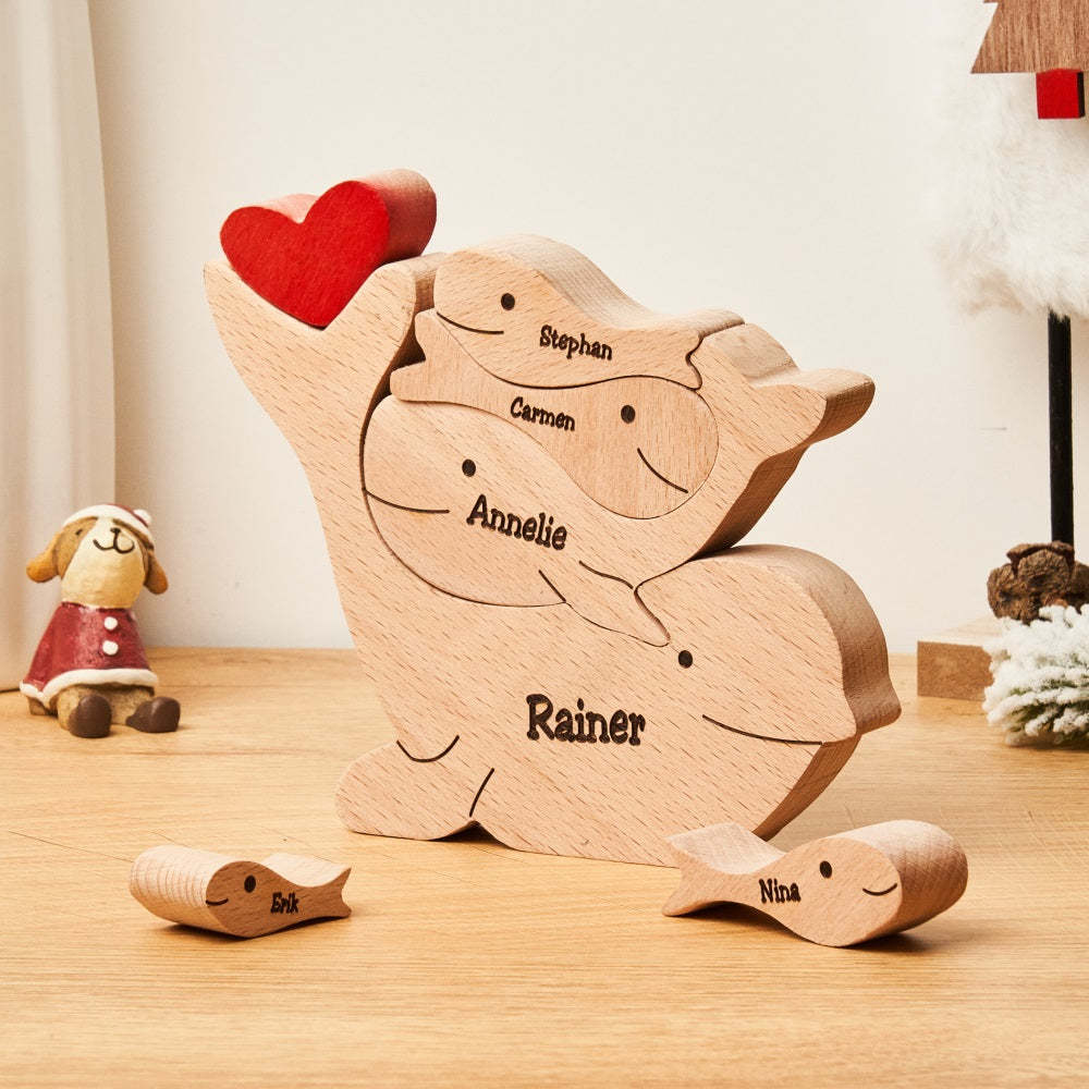 Custom Names Wooden Dolphins Family Puzzle Home Decor Christmas Gifts - Get Photo Blanket