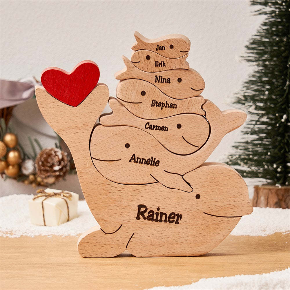 Custom Names Wooden Dolphins Family Puzzle Home Decor Christmas Gifts - Get Photo Blanket