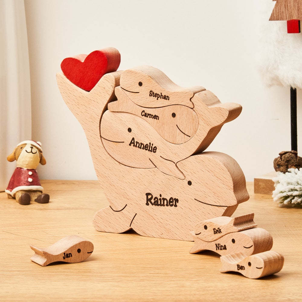 Custom Names Wooden Dolphins Family Puzzle Home Decor Christmas Gifts - Get Photo Blanket