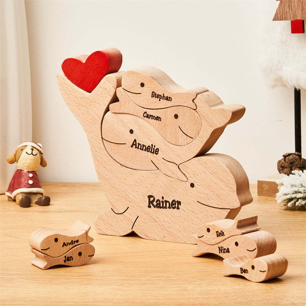 Custom Names Wooden Dolphins Family Puzzle Home Decor Christmas Gifts - Get Photo Blanket